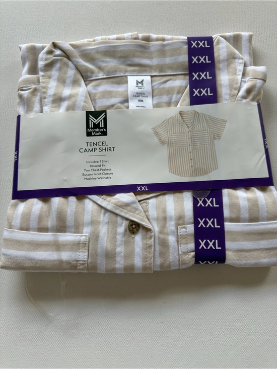 Member's Mark Tops - NWT Women's Tencel Camp Shirt Beige & White Stripes (XXL) (G4)